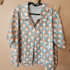 Boxy pattern goose rainbow retro shein button up size XL 0 curvy